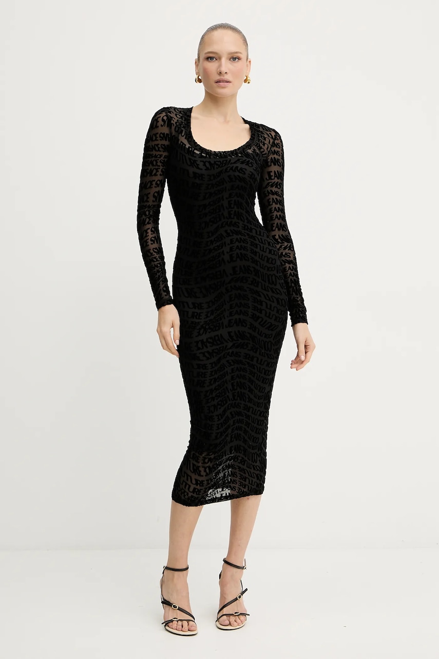 Šaty Versace Jeans Couture černá barva, midi, přiléhavé, 79HAO920 JS490
