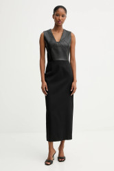Šaty z vlněné směsi BOSS Drumialda černá barva, maxi, 50543504