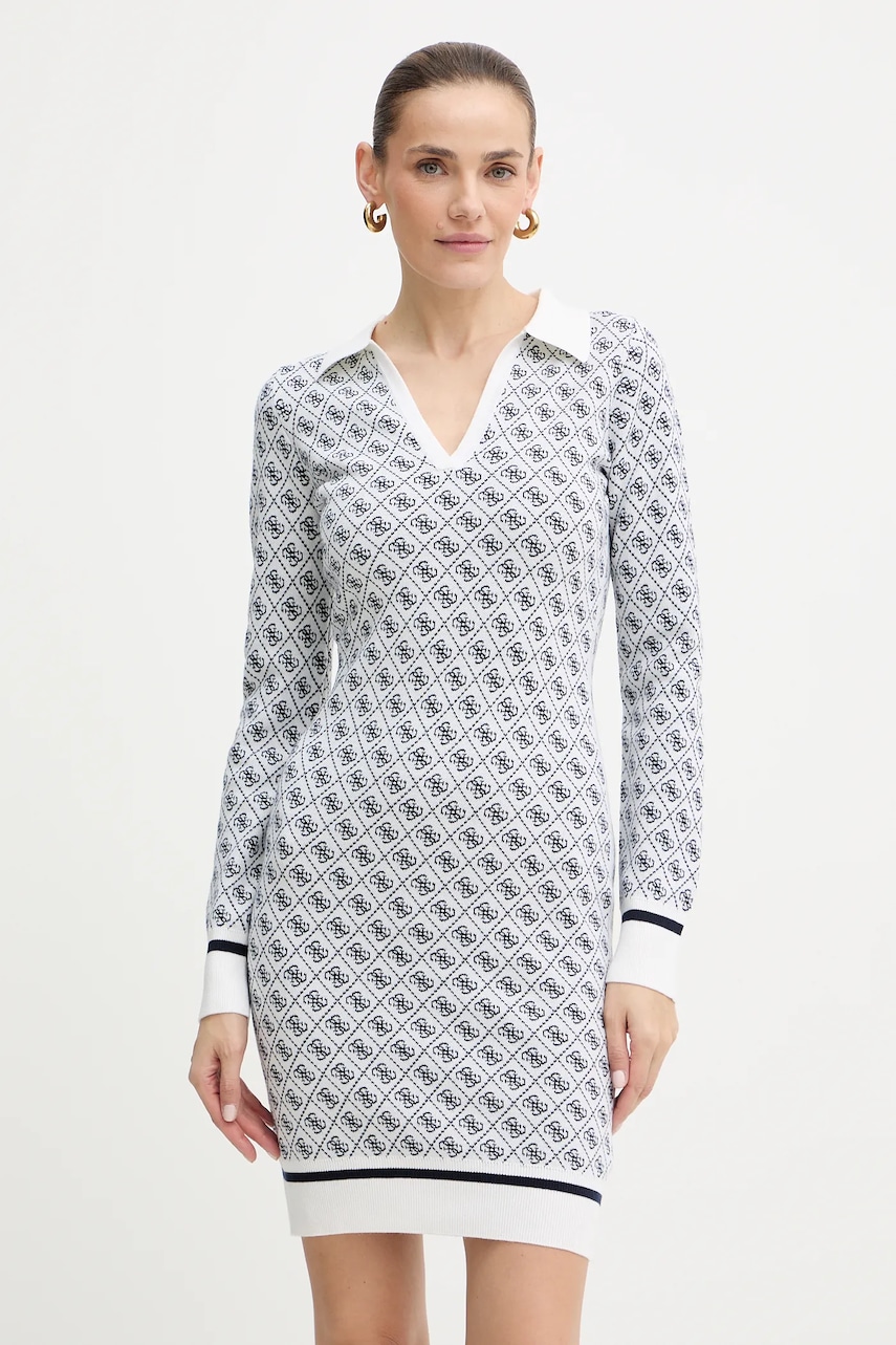 Šaty z vlněné směsi Guess AUBREY béžová barva, mini, přiléhavé, W5BK25 Z3JD2