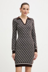 Šaty z vlněné směsi Guess AUBREY hnědá barva, mini, přiléhavé, W5BK25 Z3JD2