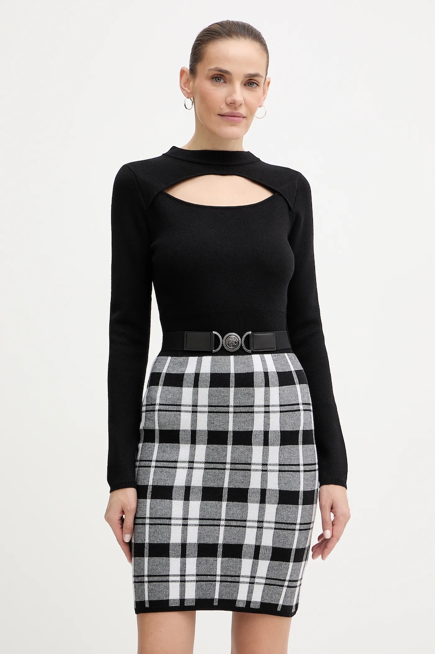 Šaty z vlněné směsi Guess CORALINE černá barva, mini, přiléhavé, W5BK44 Z3JD2