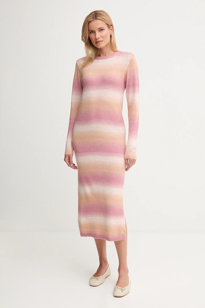 Šaty z vlněné směsi Pepe Jeans růžová barva, midi, PL9537713