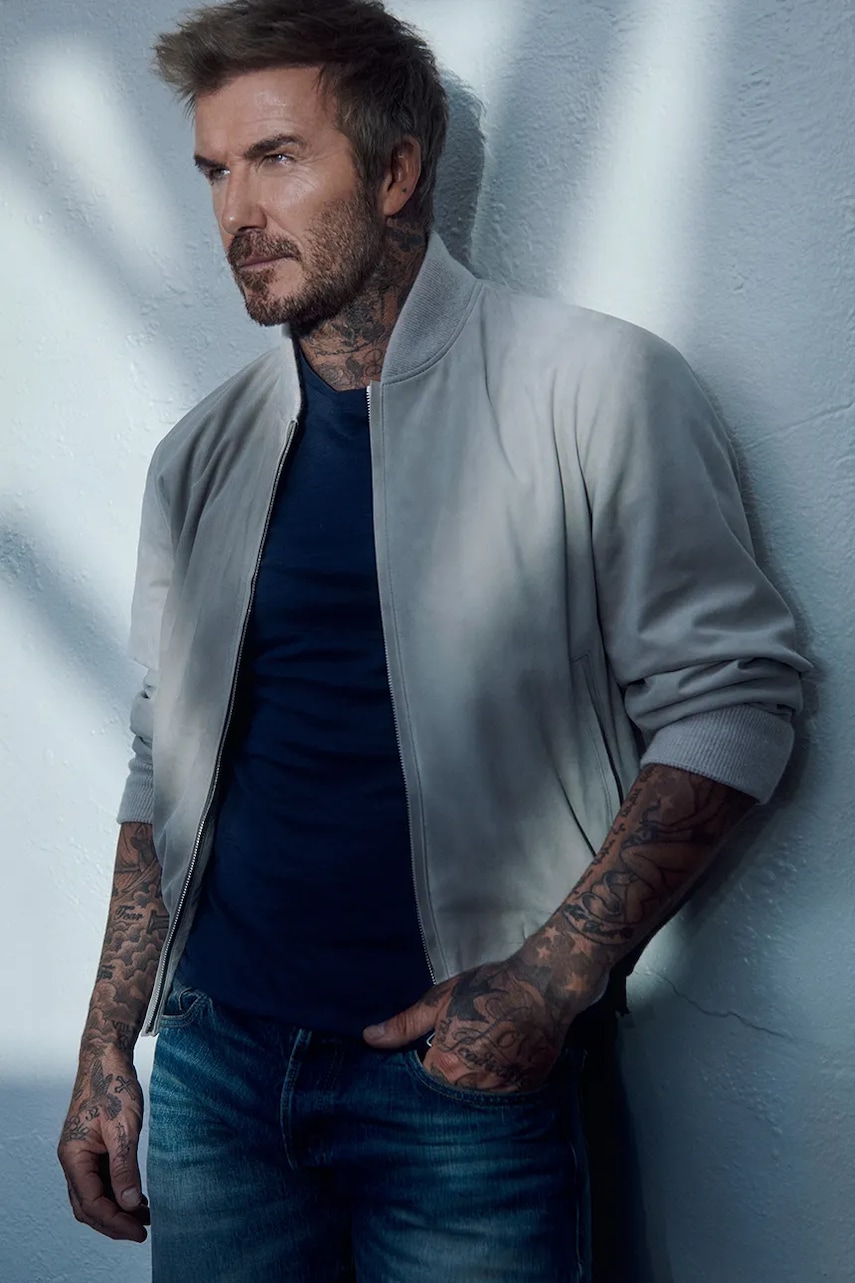 Semišová bomber bunda BOSS BECKHAM X BOSS béžová barva, přechodná, 50549074