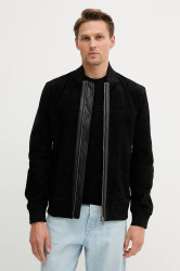 Semišová bunda BOSS Orange Johice černá barva, přechodná, 50543505