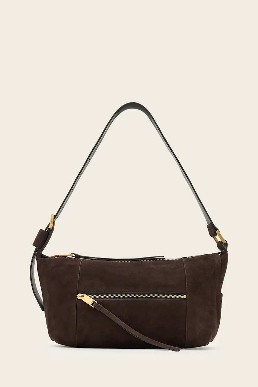 Semišová kabelka AllSaints hnědá barva, W346XD