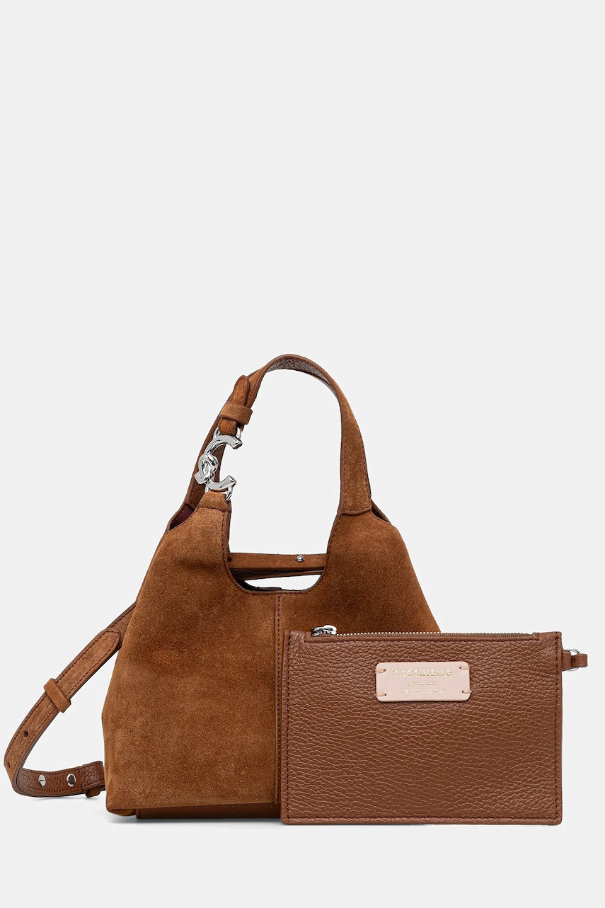 Semišová kabelka Coccinelle hnědá barva, E1.THE.58.01.01