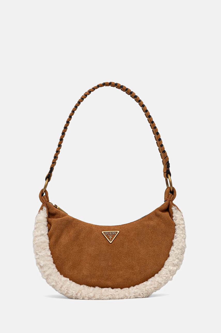 Semišová kabelka Guess AMITA hnědá barva, HWSW95 39720