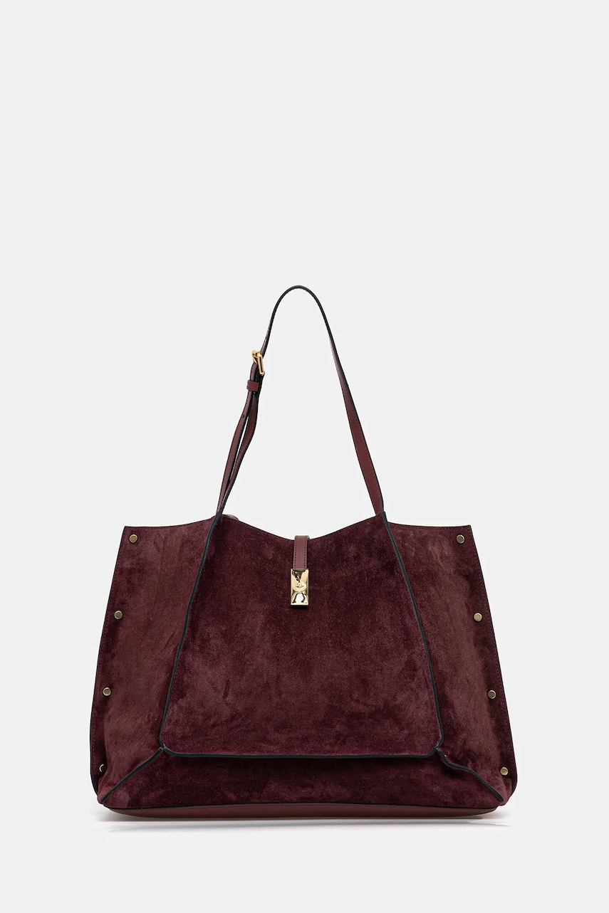 Semišová kabelka Pollini vínová barva, PC4415PP0N QI1