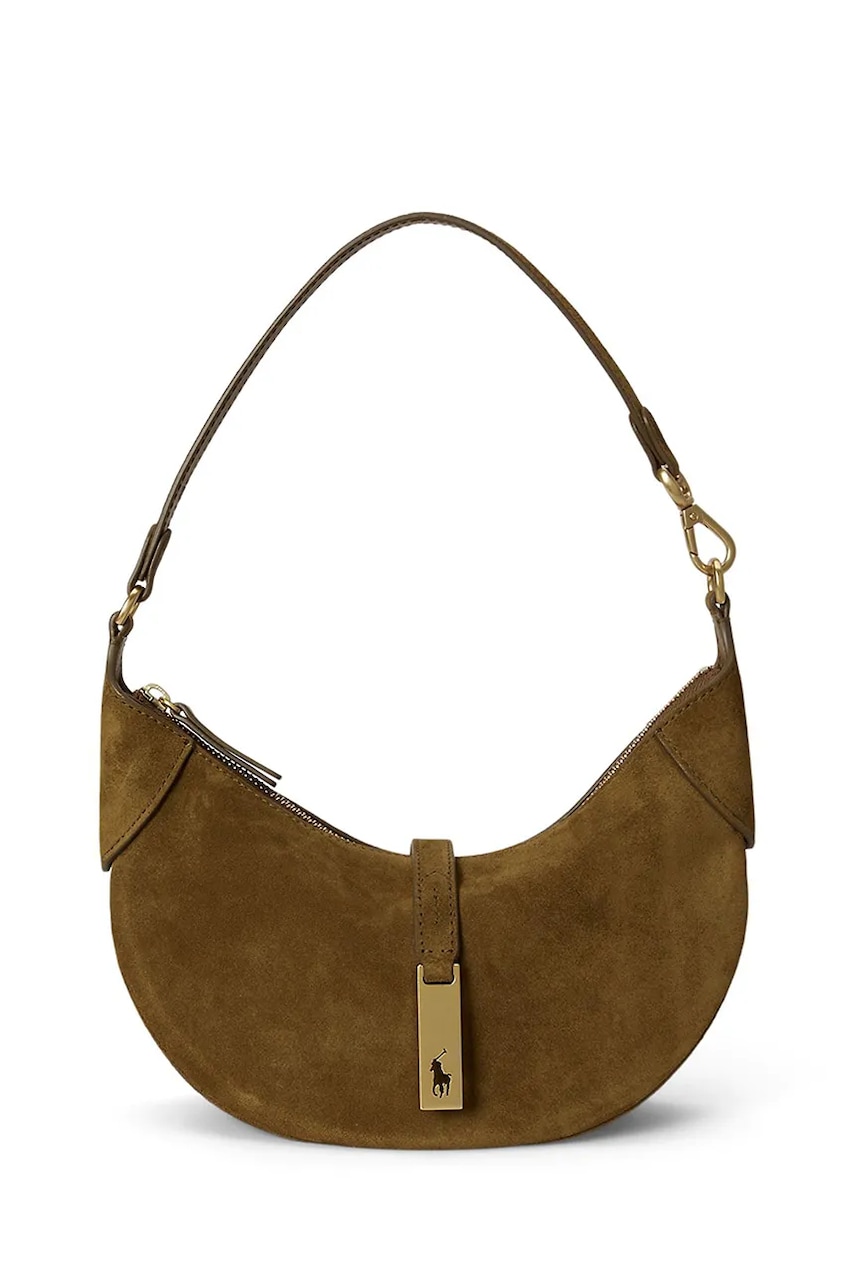 Semišová kabelka Polo Ralph Lauren hnědá barva, 428922880