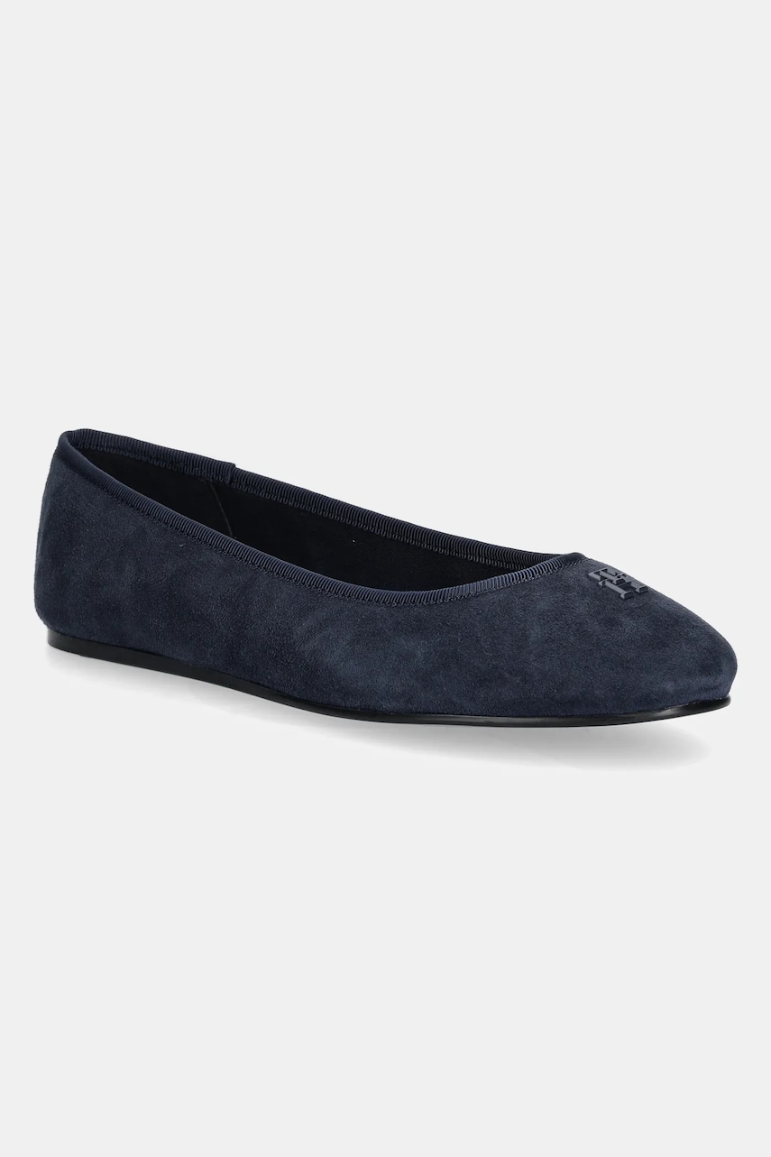 Semišové baleríny Tommy Hilfiger TH HARDWARE SUEDE BALLERINA tmavomodrá barva, FW0FW08655