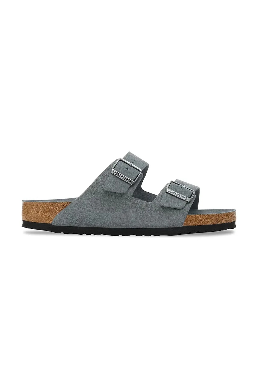 Semišové pantofle Birkenstock Arizona dámské, šedá barva, 1030912