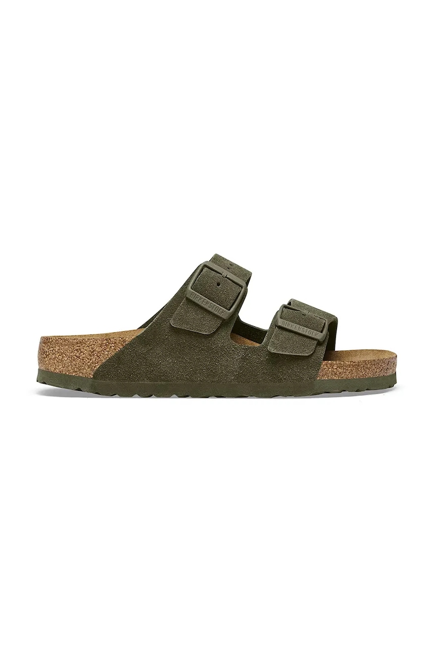 Semišové pantofle Birkenstock Arizona pánské, zelená barva, 1025657