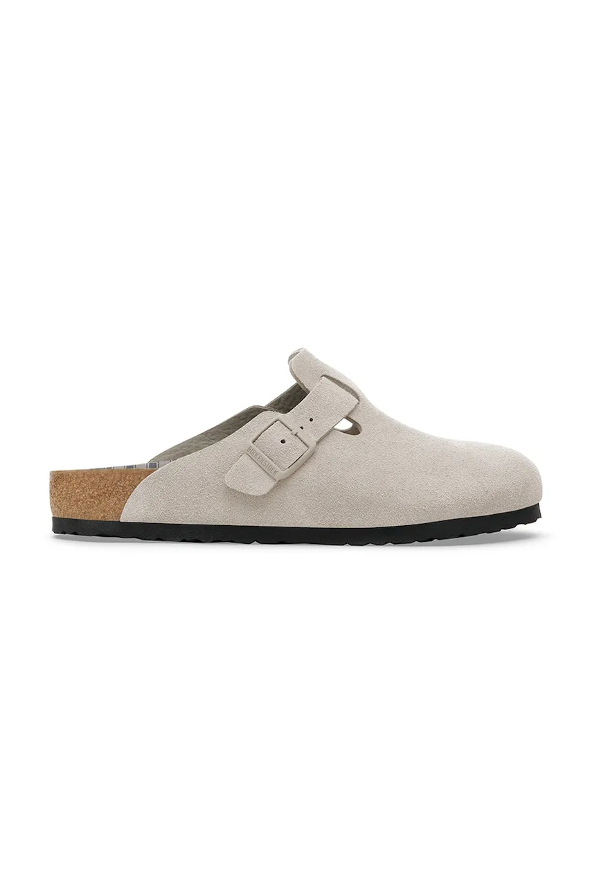 Semišové pantofle Birkenstock Boston Varsity dámské, šedá barva, 1030615