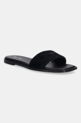 Semišové pantofle Calvin Klein FLAT SANDAL SQUARED HF SUE
