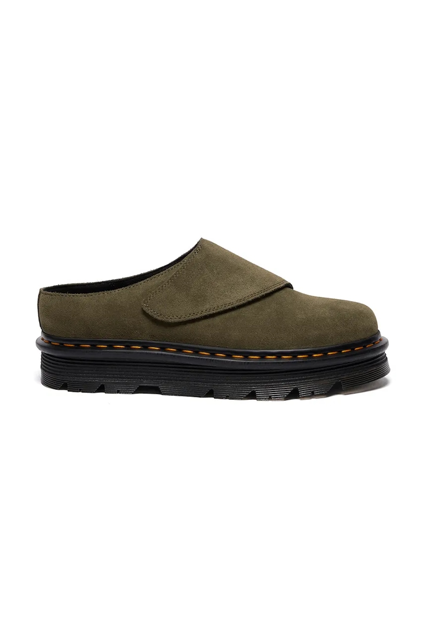 Semišové pantofle Dr. Martens ZebZag AnyWair Mule zelená barva, DM41730300