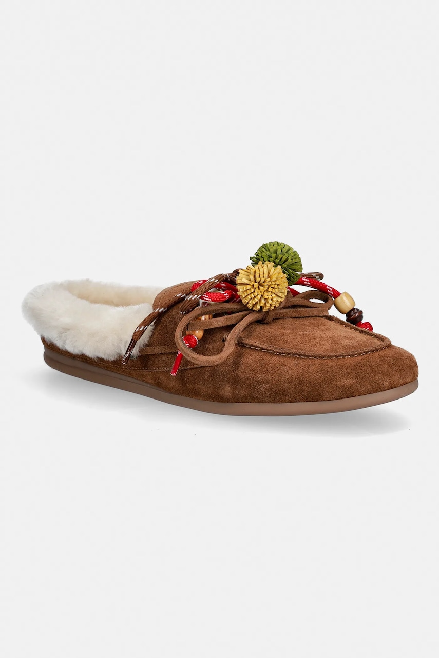 Semišové papuče Nokwol Coco Fur Tan Suede