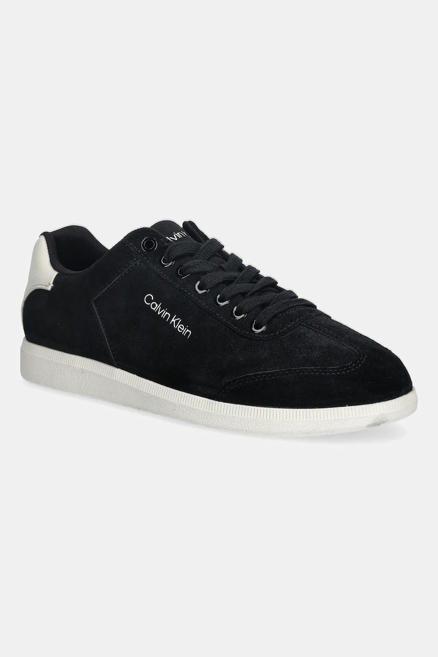 Semišové tenisky Calvin Klein LOW CUPSOLE LACEUP SU pánské, černá barva, HM0HM01946