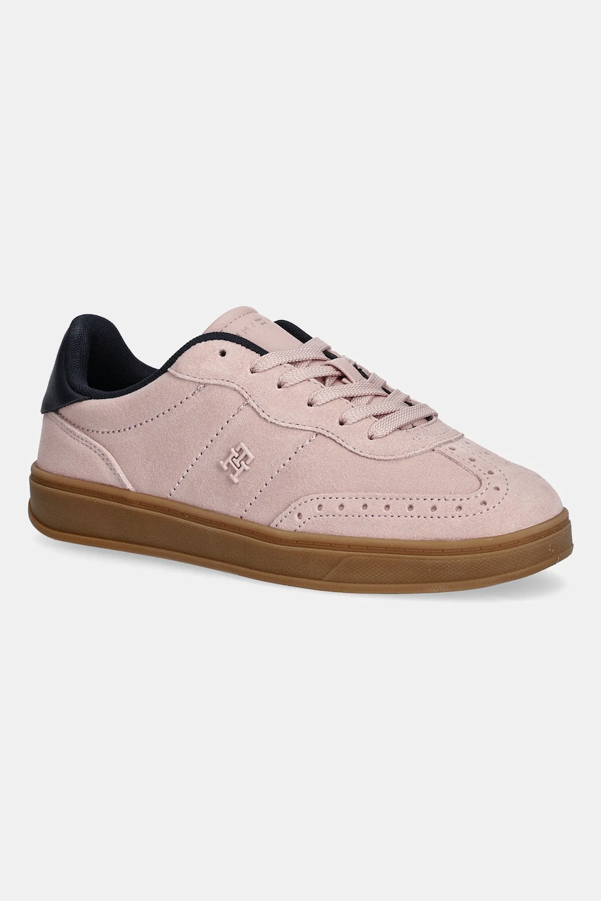 Semišové tenisky Tommy Hilfiger TH HERITAGE SNEAKER dámské, růžová barva, FW0FW08822