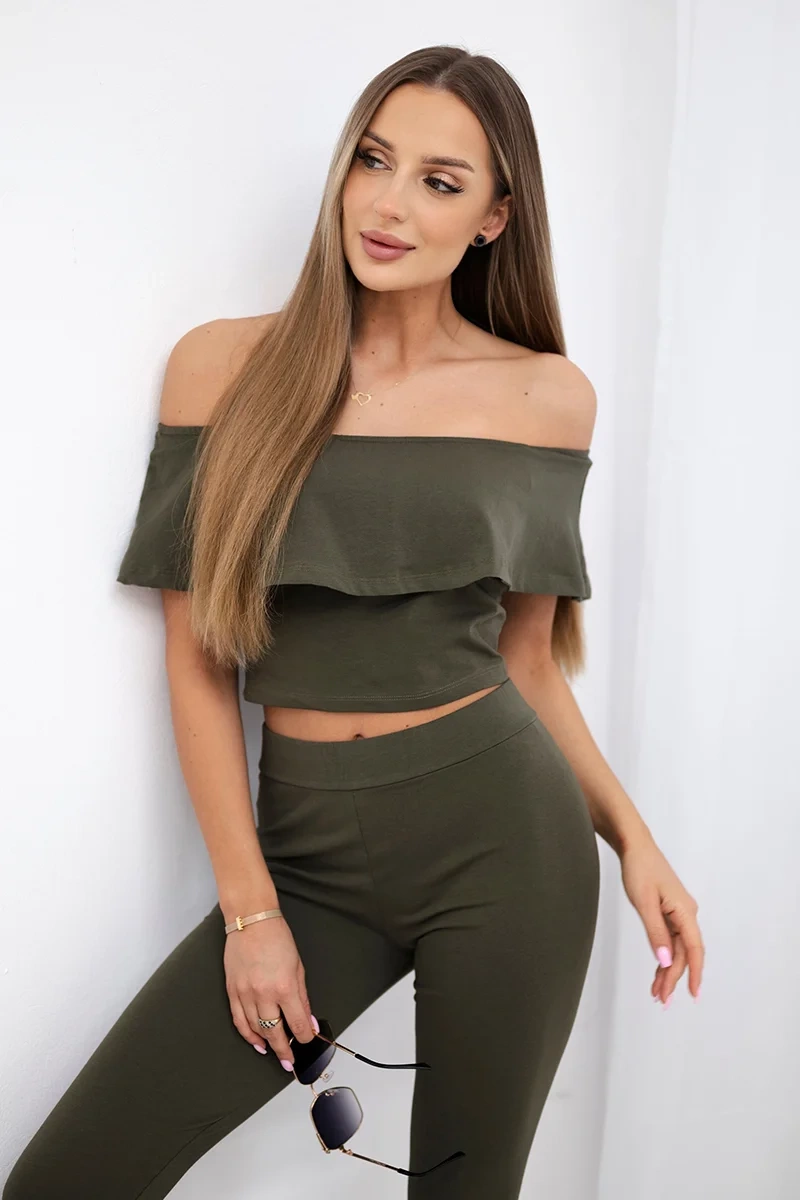 Set s volánkem khaki