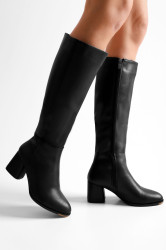 Shoeberry Women's Kiella Black Skin Heeled Boots, Black Skin