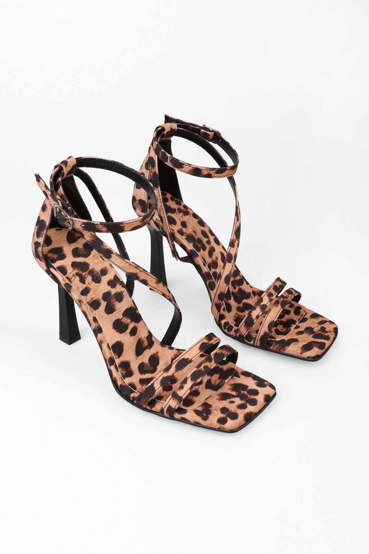 Shoeberry Women's Mules Leopard Satin Heeled Shoes