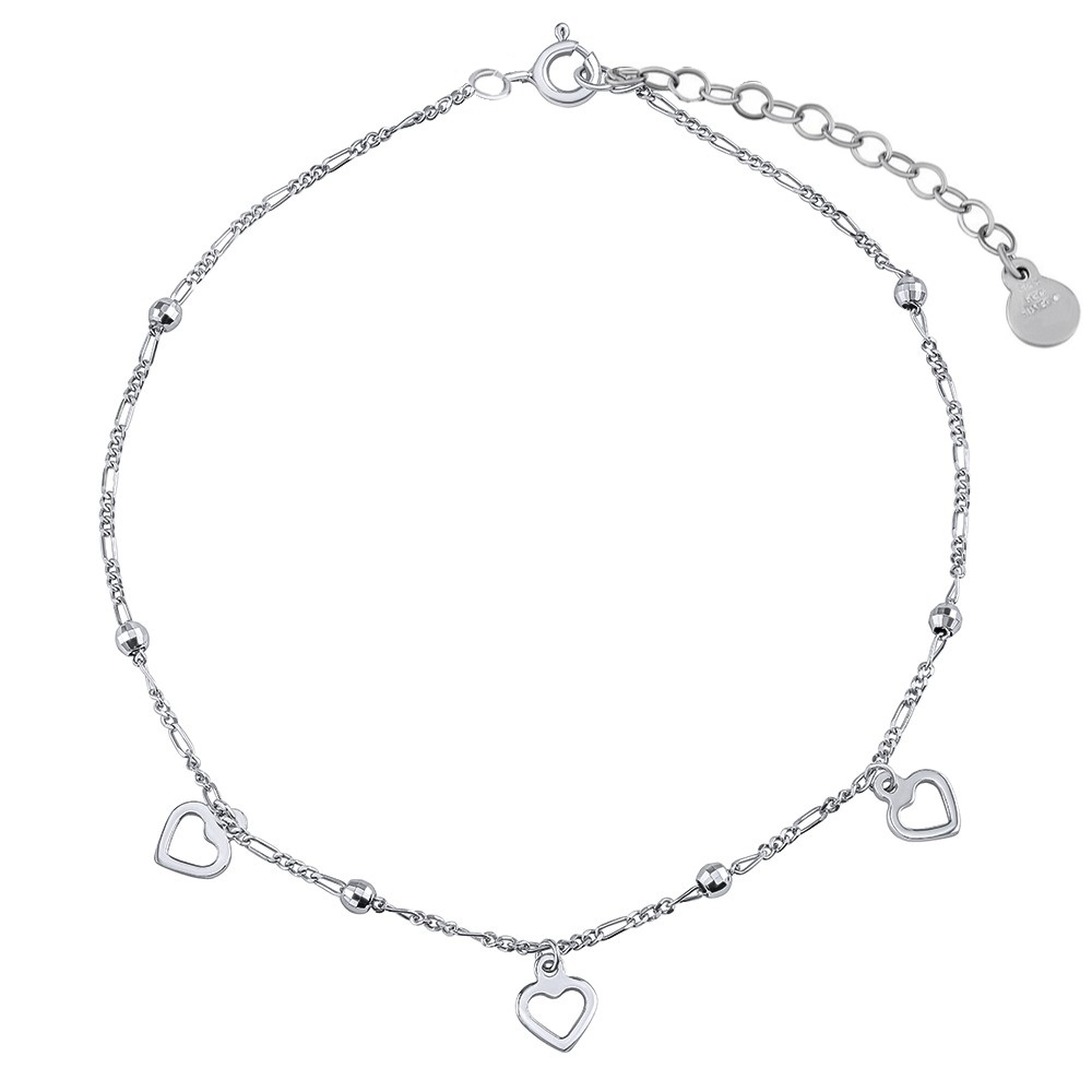Silvego Stříbrný řetízek na nohu Vanessa se srdíčky a kuličkami ZT71255A