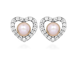 Silver Cat Stříbrné srdíčkové náušnice s pravou perlou Love & Infinity SC622