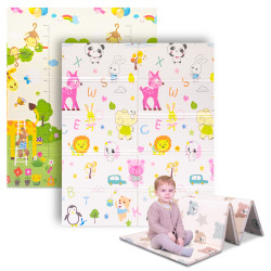 Skládací dětská podložka inSPORTline Michlino 180x160x1,2 cm Zvířátka abc/Zvířatka louka