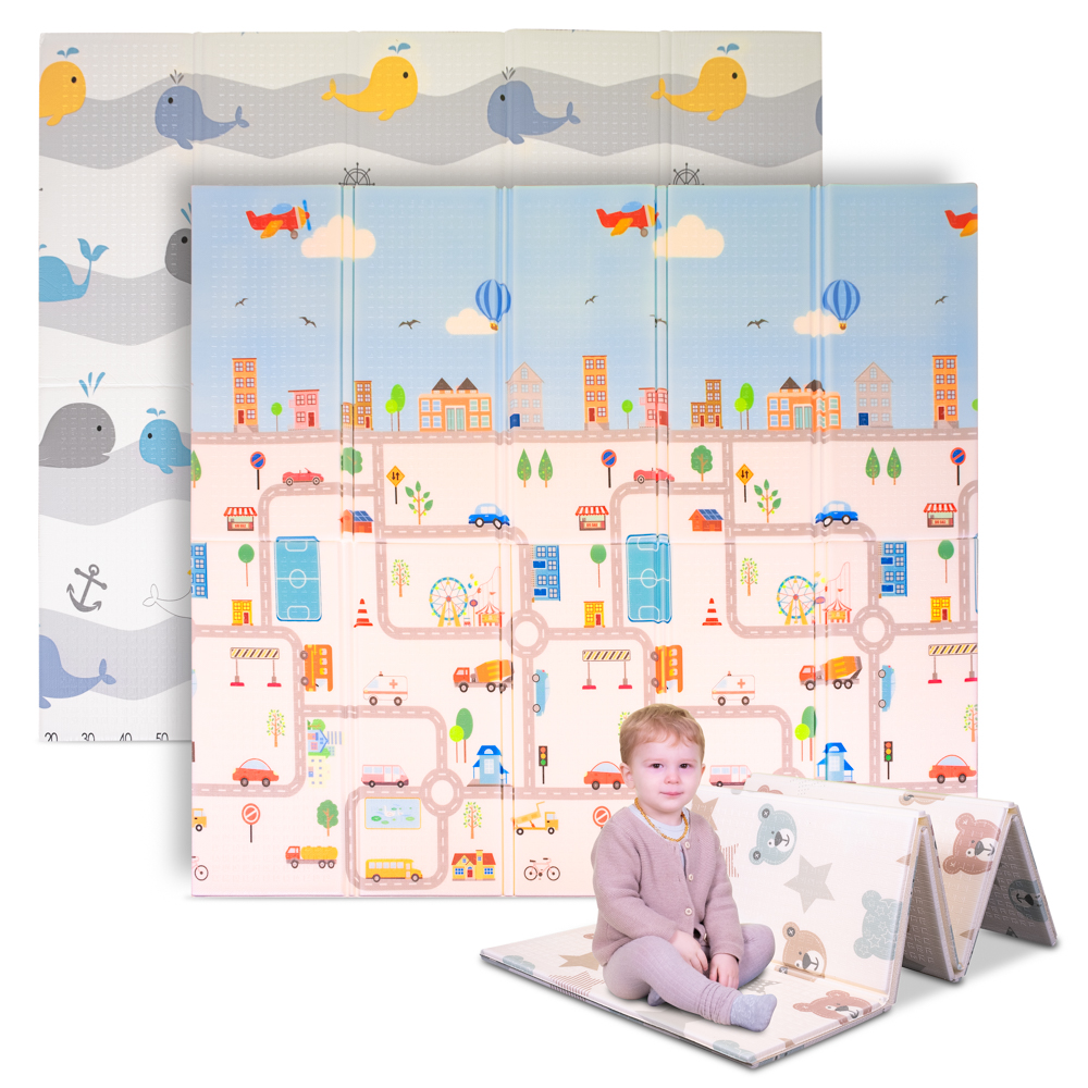 Skládací dětská podložka inSPORTline Michlino 180x200x1,2 cm Město/Velryby