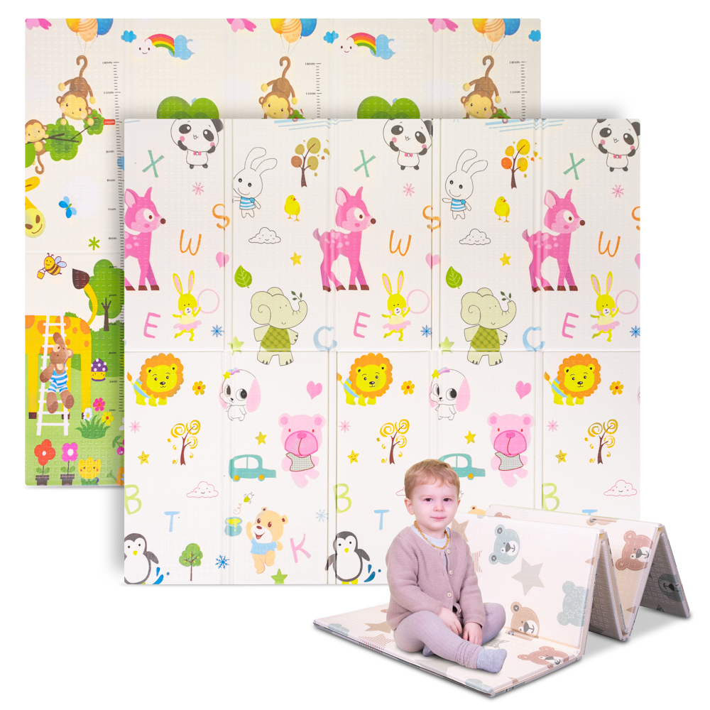 Skládací dětská podložka inSPORTline Michlino 180x200x1,2 cm Zvířátka abc/Zvířatka louka