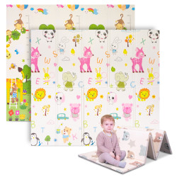 Skládací dětská podložka inSPORTline Michlino 180x200x1,2 cm Zvířátka abc/Zvířatka louka