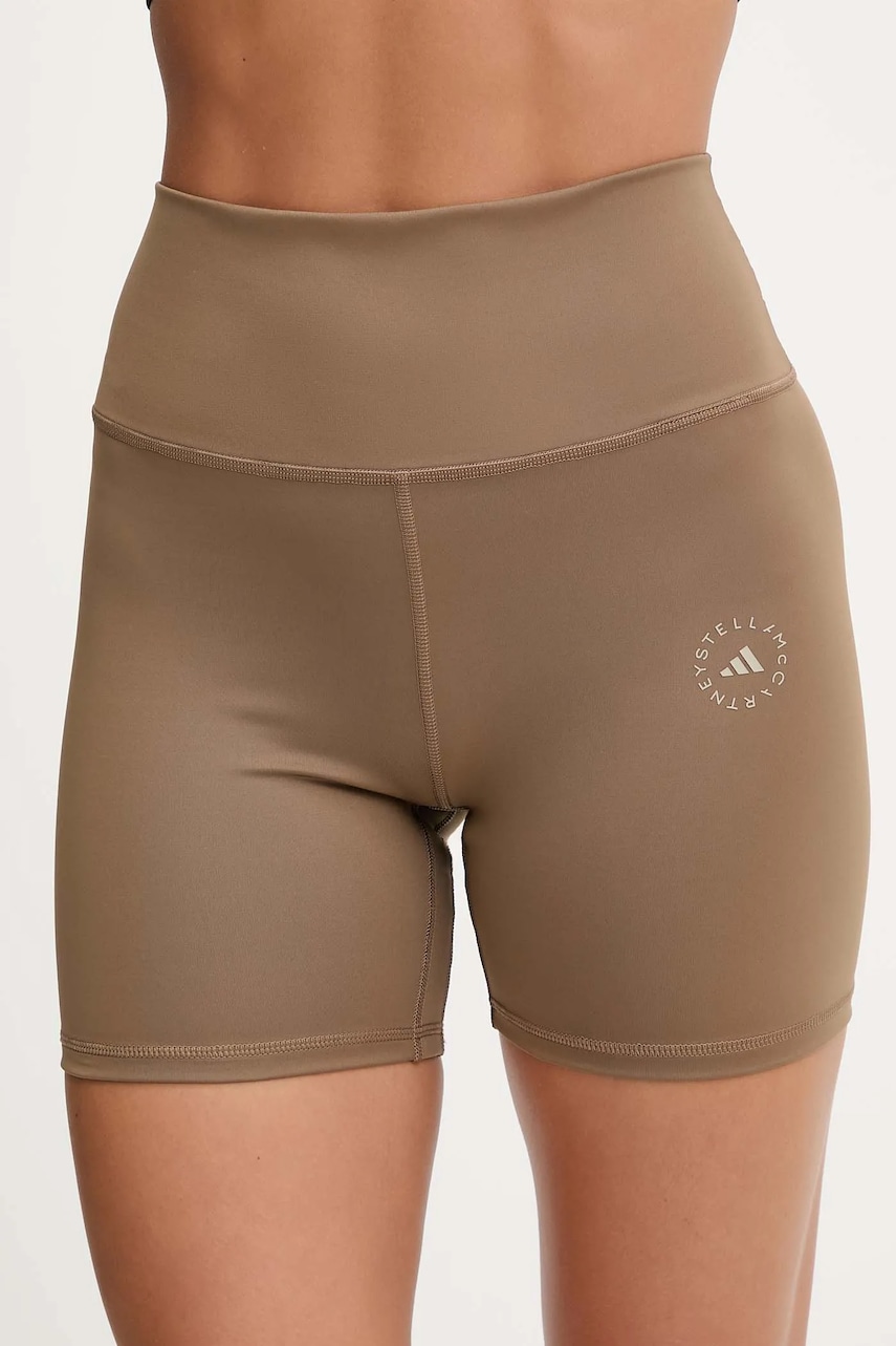 Šortky na jógu adidas by Stella McCartney dámské, hnědá barva, high waist, KA0631