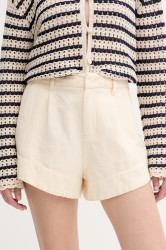 Šortky s příměsí lnu BA&SH ROMA dámské, béžová barva, high waist, 1E25ROMA
