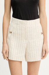 Šortky s příměsí lnu Morgan dámské, béžová barva, high waist, SHIZ.F