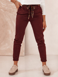 Spodnie damskie CHARMYOU jeansowe z paskiem bordowe Dstreet