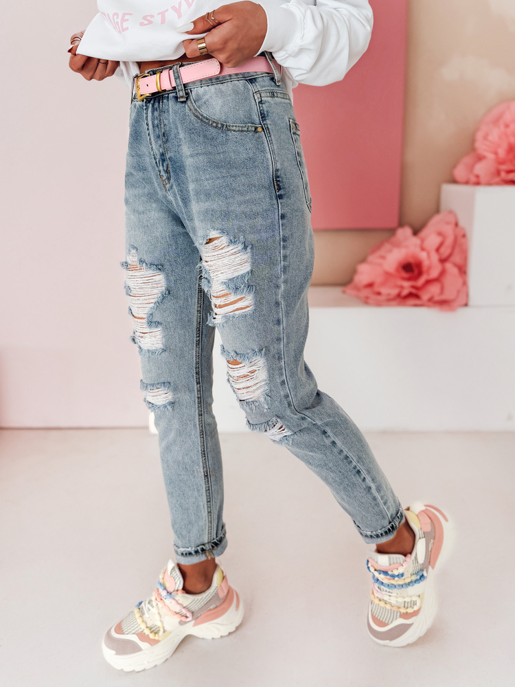 Spodnie damskie jeansowe mom fit z dziurami MOMVIBE niebieskie Dstreet