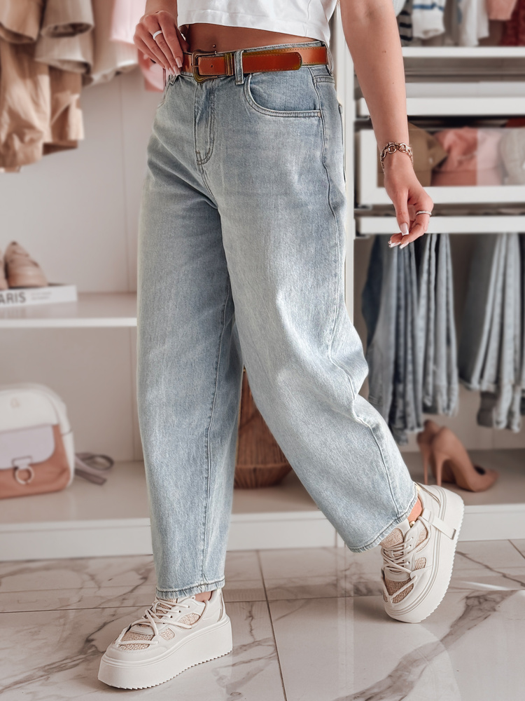 Spodnie damskie jeansowe wid leg z paskiem NEWFLOVER niebieskie Dstreet