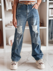 Spodnie damskie jeansowe wide leg z dziurami DEMARIP niebieskie Dstreet