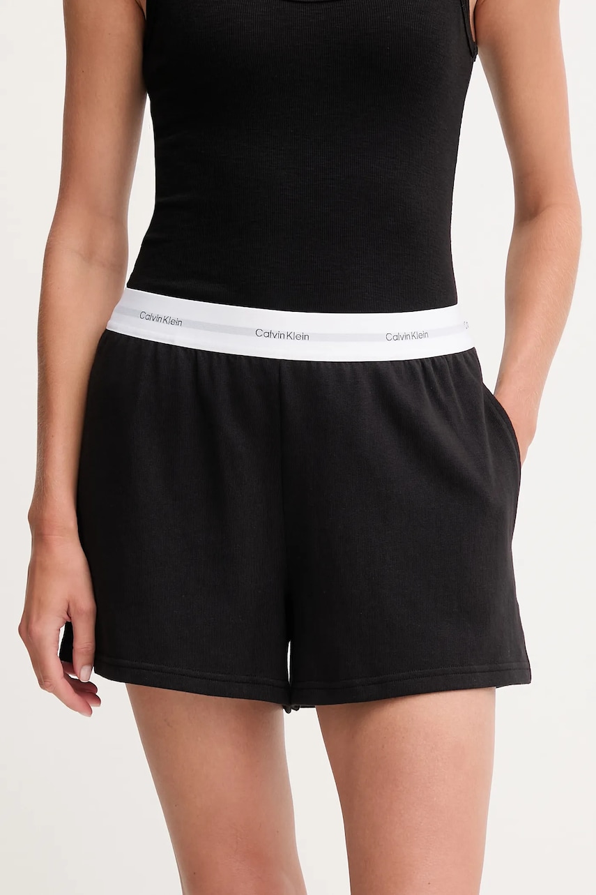 Společenské bavlněné šortky Calvin Klein Underwear dámské, černá barva, high waist, LV00QS7517