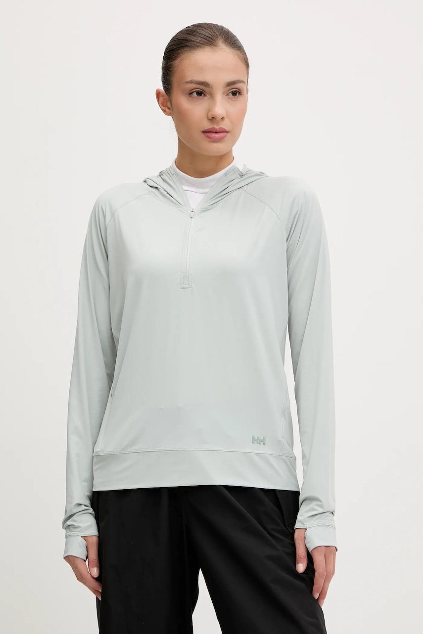 Sportovní mikina Helly Hansen Shine Solen tyrkysová barva, s kapucí, hladká, 49576