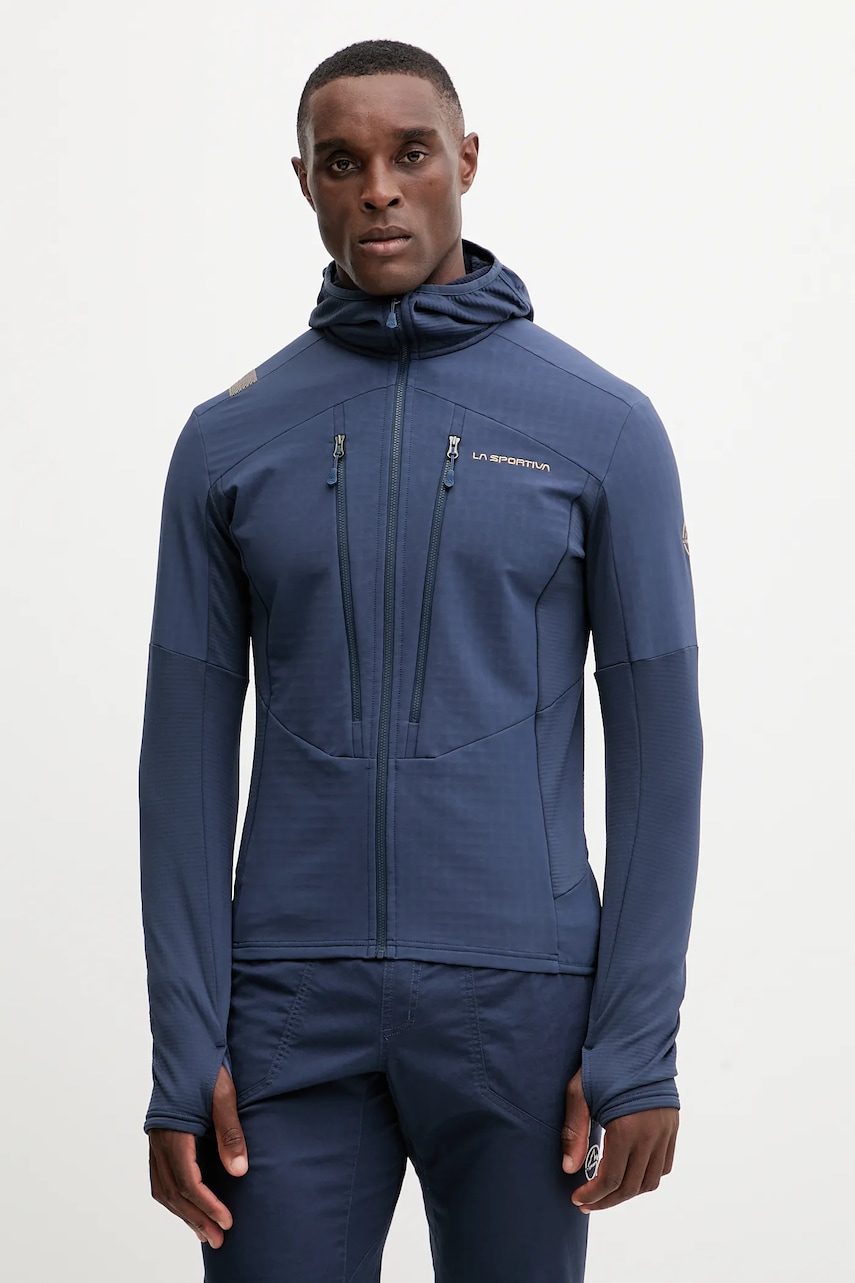 Sportovní mikina LA Sportiva Session Tech pánská, tmavomodrá barva, s kapucí, vzorovaná, ZASF035