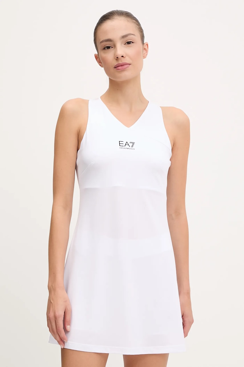 Sportovní šaty EA7 Emporio Armani bílá barva, mini, AF12509.7W000317
