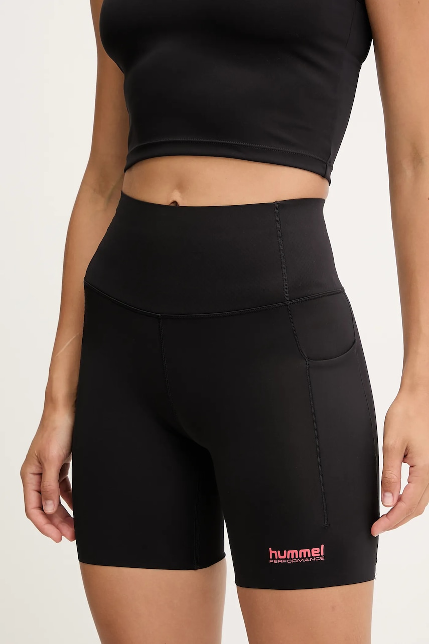 Sportovní šortky Hummel dámské, černá barva, medium waist, 230083