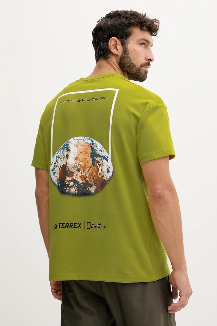 Sportovní tričko adidas TERREX pánské, zelená barva, s potiskem, KC2351