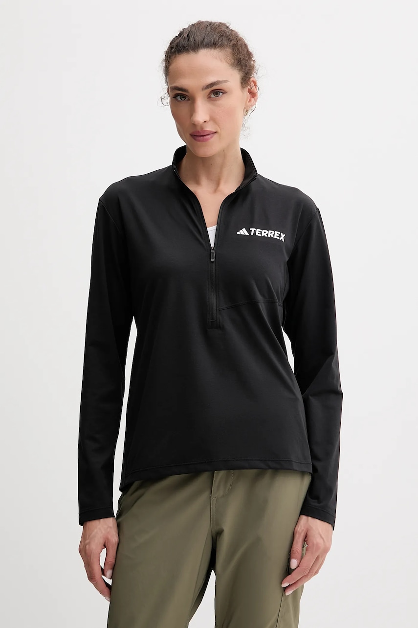 Sportovní tričko s dlouhým rukávem adidas TERREX Multi Half-Zip černá barva, s pologolfem, JF4185