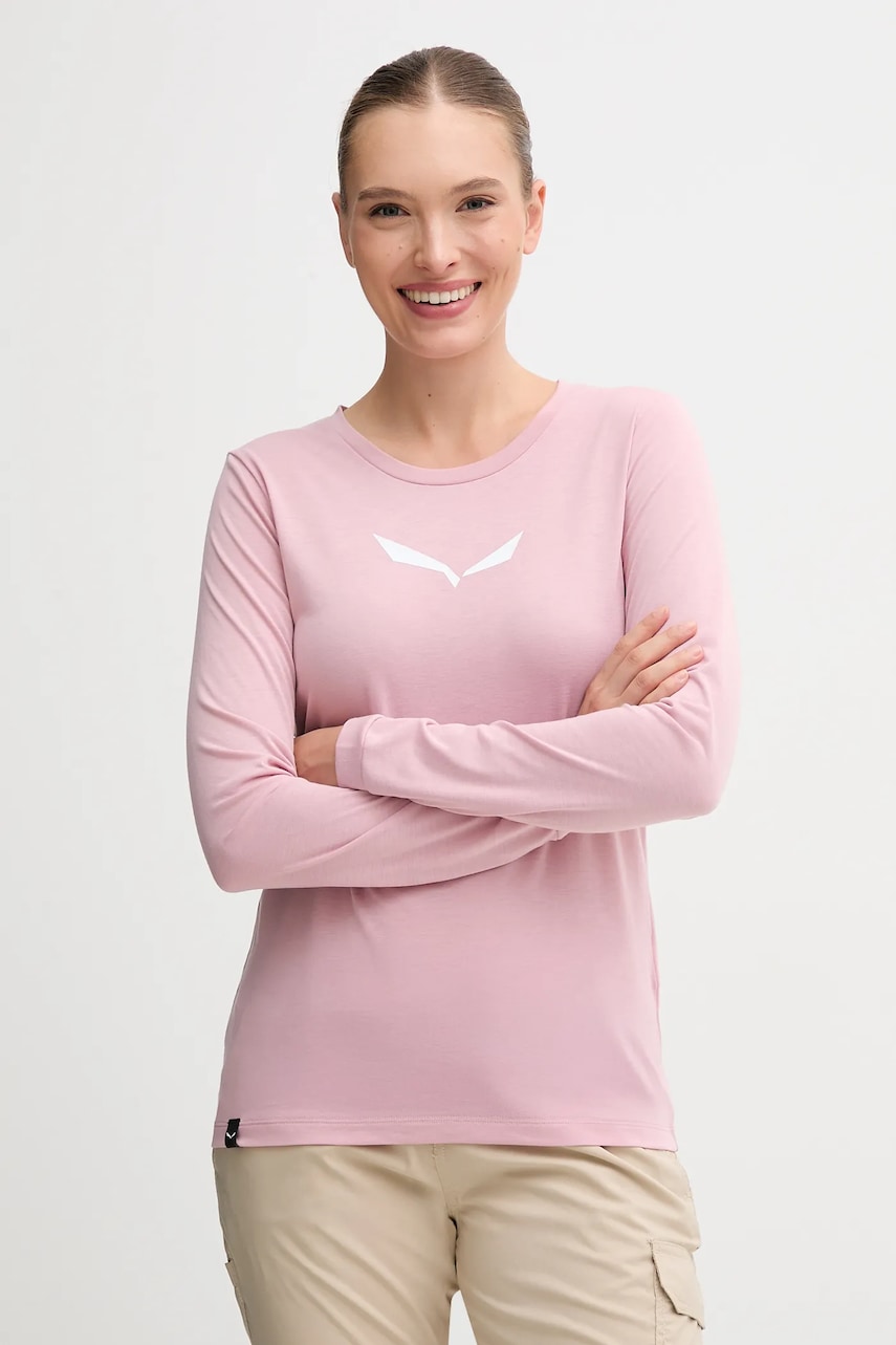 Sportovní tričko s dlouhým rukávem Salewa Eagle Solidlogo Dry růžová barva, 00.0000029130