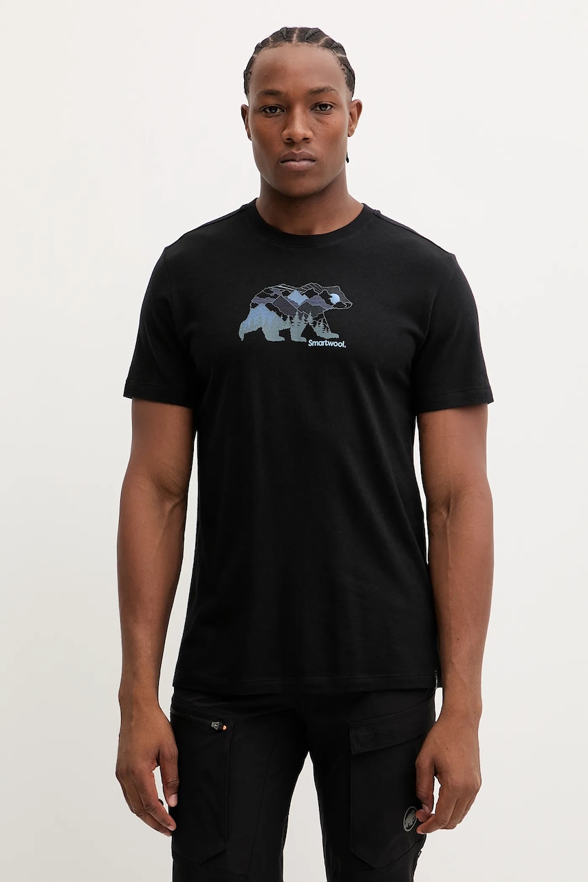 Sportovní tričko Smartwool pánské, černá barva, s potiskem, SW002777