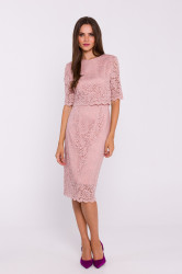 Stylove Woman's Lace dress with double layerd top - powder