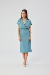 Stylove Woman's Shirt dress with a tie belt - sky blue