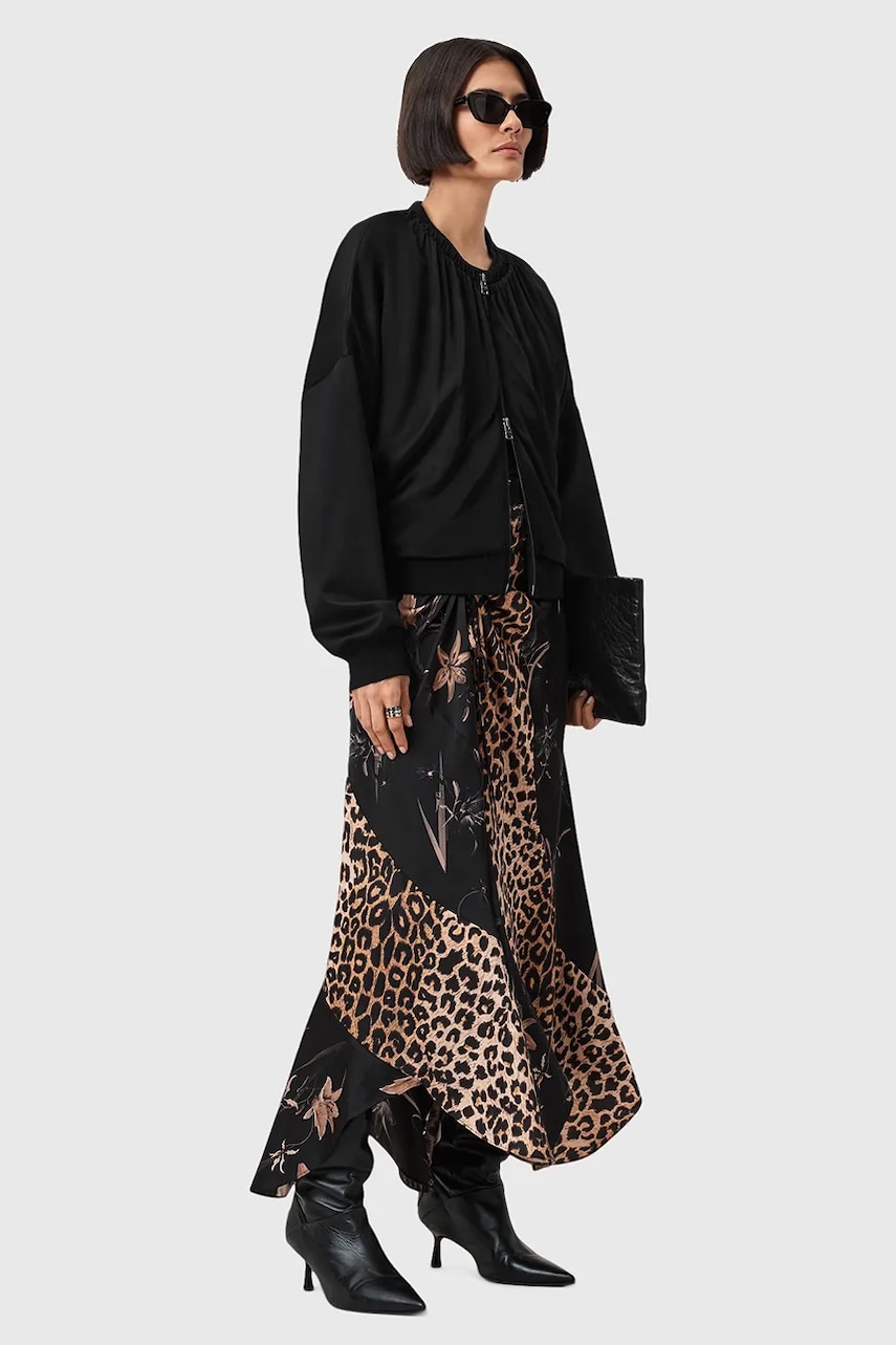 Sukně AllSaints ARLEEN černá barva, maxi, áčková, W006RD